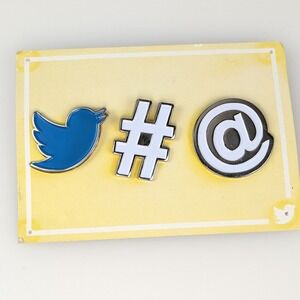 Twitter Social Media Icons Enamel Pin Set Bird Hashtag At Symbol Tie Tack